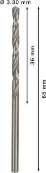 HSS-G urbji metālam 3,3mm, 10gab., Urbjmašīnām/skrūvgriežiem PRO METAL HSS-G STANDARTA SPIRĀLVEIDA URBJA GARUMS, 2608595057 BOSCH (2608595057)