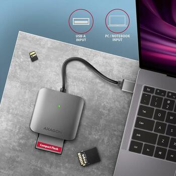 Axagon Читатель карт памяти CRE-S3 USB 3.2 Gen 1 3-слотовый, 5000 Мбит/с, поддерживает CF, SD, microSD, MMC, алюминий, серый (CRE-S3)