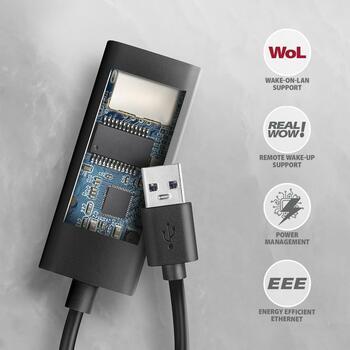 Axagon Сетевой адаптер ADE-AR 1000 Mbit/s, USB 3.2 Gen 1, Realtek RTL8153, RJ-45, Plug and Play, черный (ADE-AR)