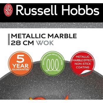 Russell Hobbs RH028121EU7 вок-сковорода, 28см, 3,5л, алюминий, эффект мрамора, антипригарное, для индукции, с крышкой (RH028121EU7)