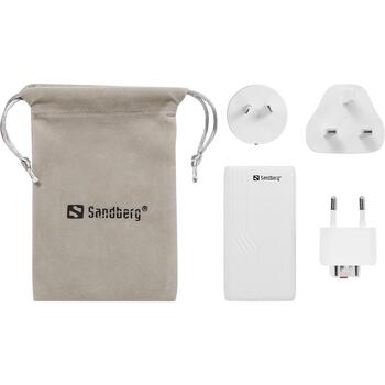 Sandberg Путевой зарядное устройство 441-68, 2xUSB-C, 100-240V, 65W, 2 порта, Power Delivery, белый (441-68)
