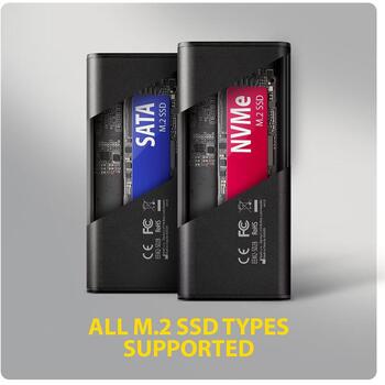 EEM2-SD2B Obudowa zewnętrzna aluminiowa bezśrubowa USB-A/C 3.2 Gen2 M.2 NVMe/SATA wyświetlacz LED, czarny (EEM2-SD2B)