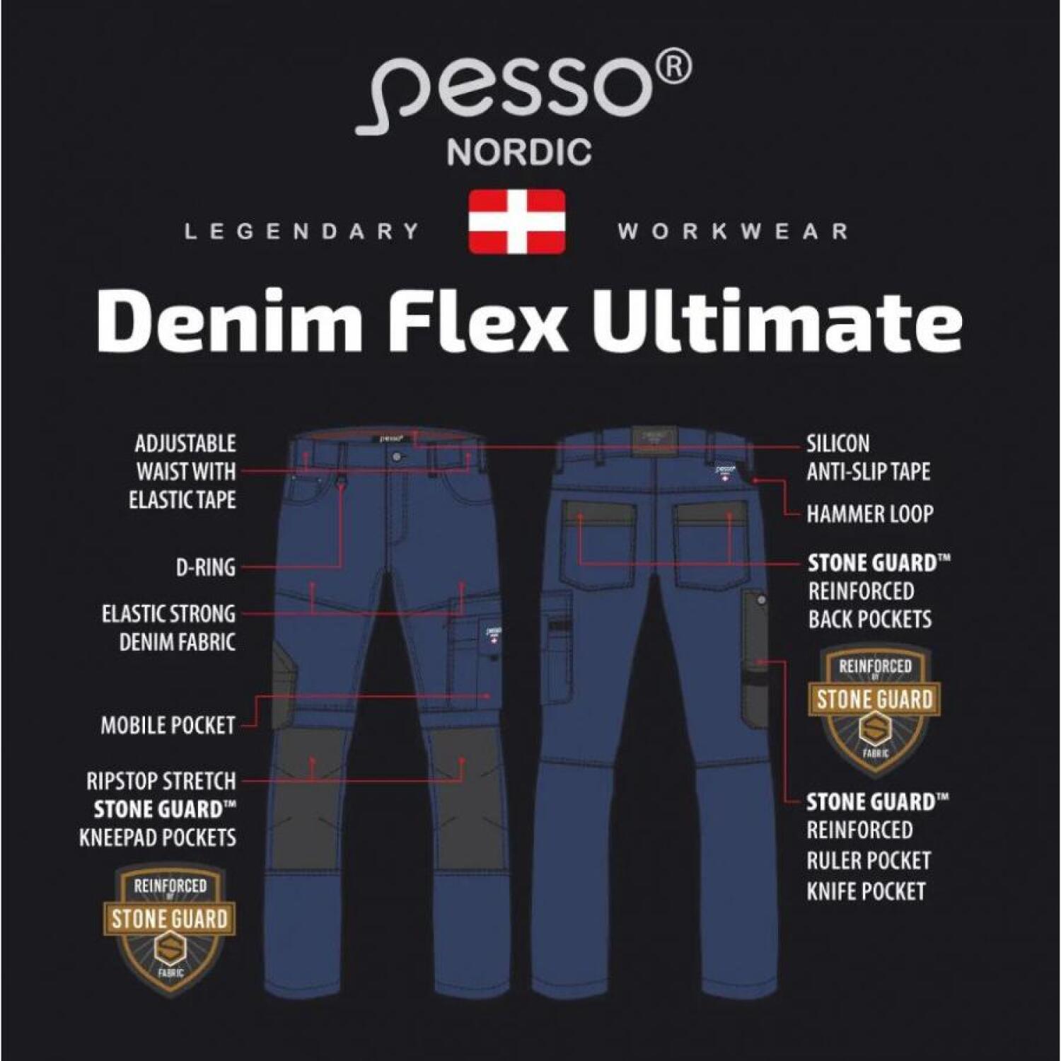 Pesso Рабочие брюки KD155_BLUE-3XL, 3XL, джинсовая ткань, эластичная, карманы для защиты коленей STONE GUARD™, регулируемый пояс (KD155_BLUE-3XL)