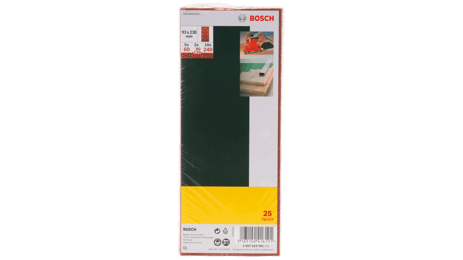 Slīpēšanas papīru komplekts 93 x 230 mm, 25 gab., dažādi graudi, 2607019495, BOSCH (2607019495)