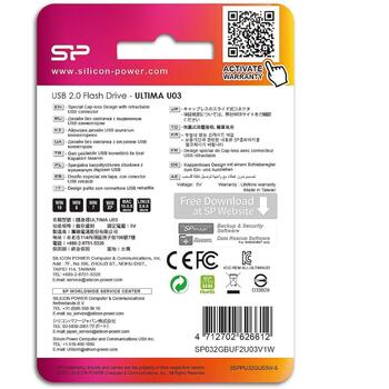 Silicon Power USB флеш-накопитель Ultima U03 SP032GBUF2U03V1W, 32 ГБ, USB 2.0, белый, выдвижной разъем, светодиодный индикатор (SP032GBUF2U03V1W)
