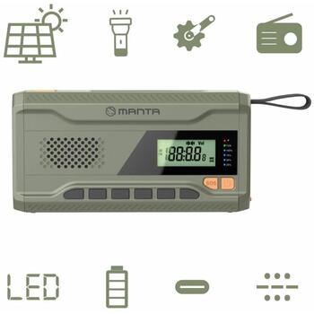 Manta Radio RDI401G, 3W, 0,3kg, USB, USB-C, austiņu miniligzda, 87,5-108MHz, 4500mAh, līdz 28h, SOS, signalizācija (RDI401G)