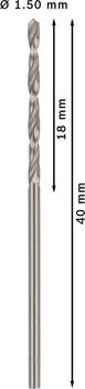 HSS-G urbji metālam 1,5mm, 10gab., Urbjmašīnām/skrūvgriežiem PRO METAL HSS-G STANDARTA SPIRĀLVEIDA URBJA GARUMS, 2608595050, BOSCH (2608595050)