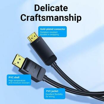 Vention HAGBJ, видеокабель, 5 м, DisplayPort, HDMI, 4K@30Hz, 7 мм, 28 AWG, черный, прямой разъем, позолота (HAGBJ)