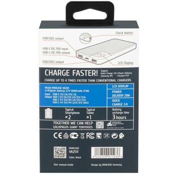 Rivacase Power Bank VA2511, 10000 мАч, 20W PD, 3A, 1xUSB-C, ЖК-дисплей, быстрая зарядка (VA2511)