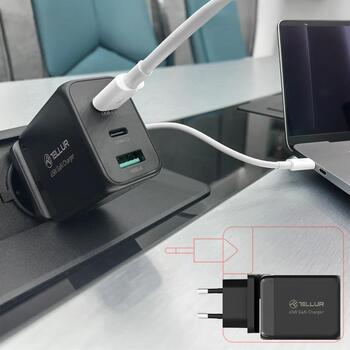 Tellur Зарядное устройство TLL151451, 65W, 2xUSB-C, USB-A, AC 100-240V, 1,5A, 5V/3A, 9V/3A, 12V/3A, 15V/3A, 20V/3,25A, 4,5V/5A (TLL151451)