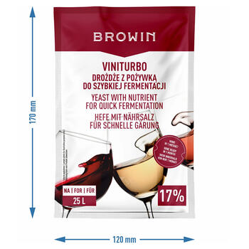 Browin ViniTurbo 400402, 20 г, 25 л, сухие, белое вино, красное вино, розовое вино, оптимальная температура брожения 20-27°C (400402)