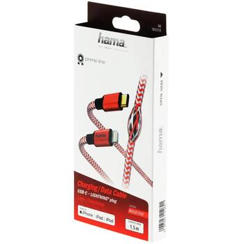 Hama USB Type-C кабель 00183310, 1.5m, 3A, 480Mbit/s, Lightning и USB-C разъемы, прочный, отражающий (00183310)