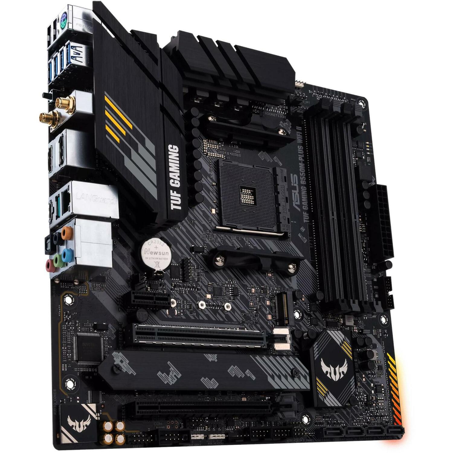 Asus mātesplate TUFGAMB550MPLUSWIFIII, AM4, DDR4, 128 GB, 2.5G Ethernet, Wi-Fi 6, 4x SATA III, 2x M.2, 7.1 audio (TUFGAMB550MPLUSWIFIII)