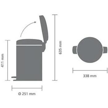 Brabantia NewIcon 113581 atkritumu tvertne ar pedāli, 12 l, tērauds, klusa vāka aizvēršanās, izņemams grozs (113581)