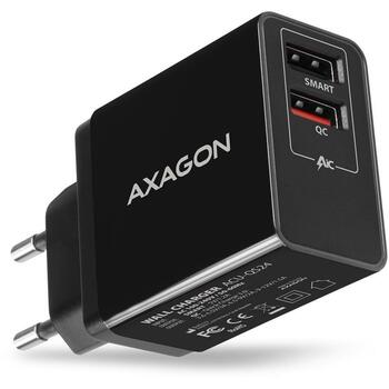 Axagon зарядное устройство ACU-QS24 24W, 2x USB QC3.0, 5V-1.2A, 100-240V, черный, защита питания (ACU-QS24)