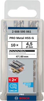 HSS-G urbji metālam 4,5mm, 10gab., Urbjmašīnām/skrūvgriežiem PRO METAL HSS-G STANDARTA SPIRĀLVEIDA URBJA GARUMS, 2608595061, BOSCH (2608595061)