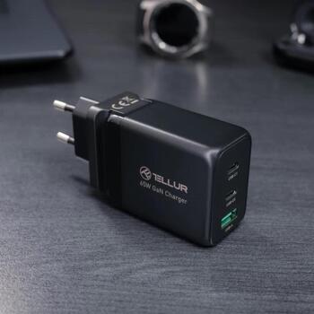 Tellur Зарядное устройство TLL151451, 65W, 2xUSB-C, USB-A, AC 100-240V, 1,5A, 5V/3A, 9V/3A, 12V/3A, 15V/3A, 20V/3,25A, 4,5V/5A (TLL151451)