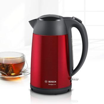 Bosch Чайник DesignLine TWK3P424, 2400 W, 1.7 L, нержавеющая сталь, 360° вращающаяся база, красный (TWK3P424)