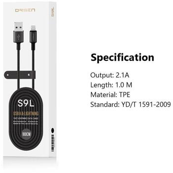 Orsen USB кабель S9L, 1,0 M, 2,1A, TPE + ткань, YD/T 1591-2009 (S9L)