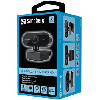 Sandberg USB tīmekļa kamera Flex 133-97, 2 MP, 1920 x 1080 pikseļu, 30 fps, USB, melns, 1,35 m (133-97)
