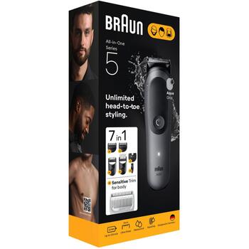 Braun AIO5520 matu un bārdas trimmeris, 7-in-1, 14 soļi, 0.5-21mm, 120min, Li-Ion, ūdensizturīgs (AIO5520)