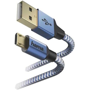 Hama USB кабель 00178289, 1.5м, USB 2.0, USB Type-A, Micro-USB, синий, алюминиевый корпус, прочные разъемы (00178289)