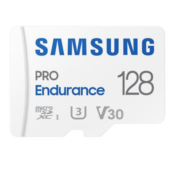 microSDXC atmiņas karte 128 GB UHS I U3 V30 līdz 100 MB s lasīšana un 40 MB s rakstīšana ar SD adapteri PRO Endurance MB-MJ128KA/EU Balta Samsung (MB-MJ128KA/EU)