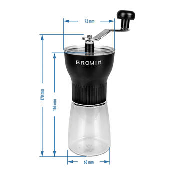 Browin 320500 manuālā kafijas dzirnaviņas, 30g, keramikas dzirnakmens, noņemams rokturis (320500)