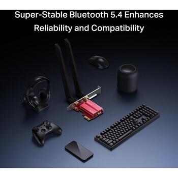 Mercusys BE9300 WiFi 7 Bluetooth 5.4 PCIe адаптер MA47BE, 5765 Mbps, 2.4 GHz, 5 GHz, 6 GHz, PCI Express, WPA3-SAE (MA47BE)