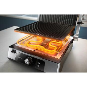 Philips Kontakta elektriskais grils HD6301/90, 2200 W, melns, noņemama plāksne, regulējama temperatūra, 180° atvēršana (HD6301/90)