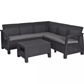 Keter Corfu Relax Set комплект садовой мебели 29202123939, серый, угловой диван 190x190x79см, стол 77x57x42см, имитация ротанга (29202123939)