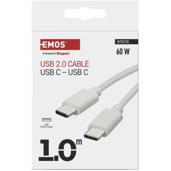 Emos USB кабель SM7027W, 1м, белый, 2.0, 60W, 3A, 480Mbit/s, C-C, PVC (SM7027W)