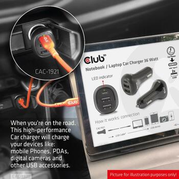 Club3D Lādētājs CAC-1921 36W, Ieejas spriegums 12/24V, 2x USB Type-A 5V/3A, 1x USB Type-C 5V/3A, 9V/2A, OCP, OVP, SCP, OTP (CAC-1921)