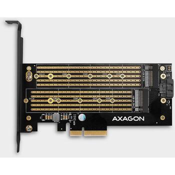 Axagon Adapteris PCEM2-D PCIe NVMe+SATA M.2, 2 M.2 diski, 110 mm, strāvas adapteris, stiprinājums, 50 cm SATA datu kabelis (PCEM2-D)