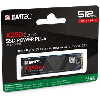 Emtec SSD M2 SATA 512GB Power Plus ECSSD512GX250, 512GB, до 520 MB/s, до 500 MB/s, SATA III 6 Gb/s, M2 2280 (ECSSD512GX250)