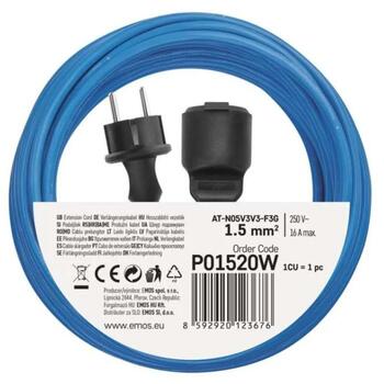 Emos Устойчивый к погодным условиям удлинитель P01520W, 20 м, синий, 250 В, 16 А, 1 розетка, IP44, PVC, защита от детей (P01520W)