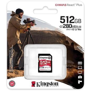 Kingston Карта SDR2V6/512GB, 512 ГБ, 280 МБ/с, 150 МБ/с, UHS-II, U3, V60, SDXC, exFAT (SDR2V6/512GB)