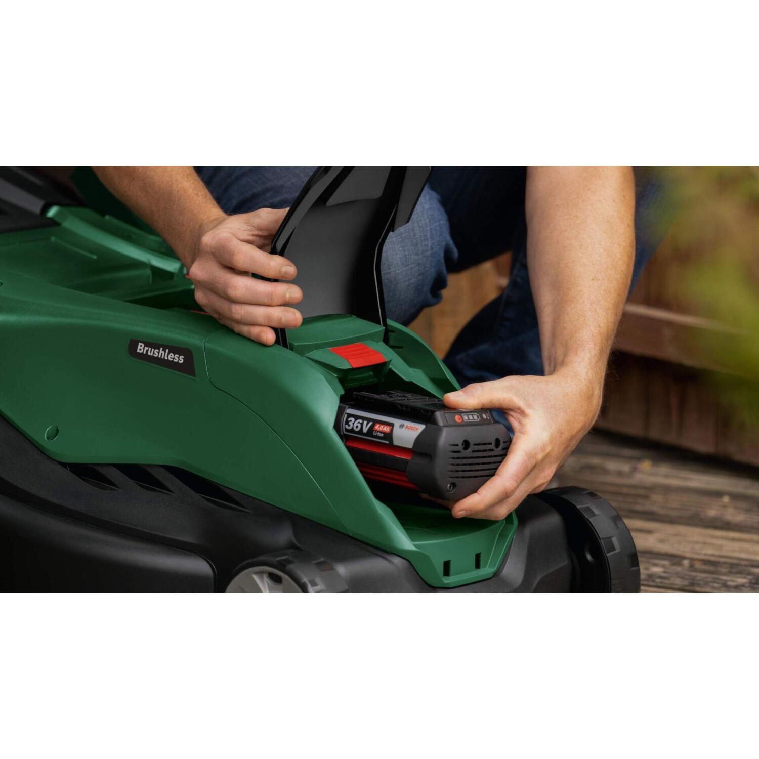 Bosch AdvancedRotak 36V-44-750 06008B9G02, аккумуляторная газонокосилка, 44см, 36В, 2x4Ач, 50л, 25-80мм, 7 полож. (06008B9G02)