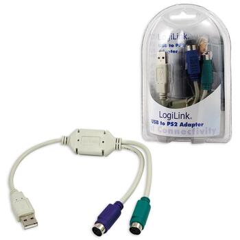 Logilink USB адаптер AU0004A, 0.2м, 2x Mini DIN 6-pin FM, USB M, серый, мышь и клавиатура (AU0004A)