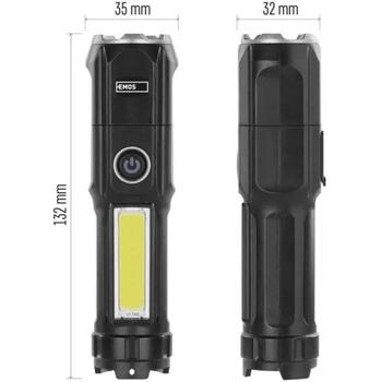 Emos перезаряжаемый фонарик P3214, 150 лм, 1200 мАч, 80 г, IP44, 4 режима, Micro USB, ударопрочный (P3214)