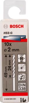 HSS-G urbji metālam 2.0mm, 10gab., Urbjmašīnām/skrūvgriežiem PRO METAL HSS-G STANDARTA SPIRĀLVEIDA URBJA GARUMS, 2608595051, BOSCH (2608595051)