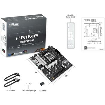 Asus Mātesplate PRIME B850M-K, AMD, Socket AM5, DDR5, 128 GB, 2 DIMM, 2.5 Gb Ethernet, 4 SATA III, 6 HDD/SSD, 7.1 audio (PRIME B850M-K)
