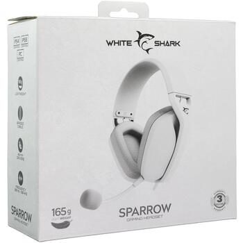 White Shark Наушники SPARROW WHITE, SPARROW WHITE, 165g, 32Ω, 2m, 2.0, 40mm, съемный микрофон, 3.5mm (SPARROW WHITE)