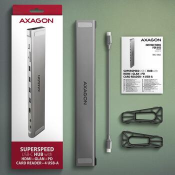 Axagon док-станция HMC-10HLS, USB 5Gbps, 4x USB-A, HDMI 4K/60Hz, RJ-45, SD/microSD, PD 100W (HMC-10HLS)