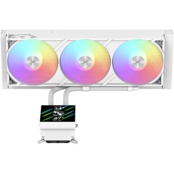 Gamemax procesora šķidruma dzesētājs GLACIER 360 LCD WH, 85.82 cfm, TDP līdz 330W, ARGB ventilators, 800-2000 rpm (GLACIER 360 LCD WH)
