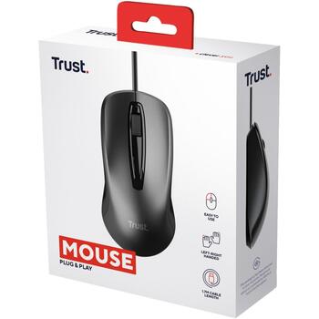 Trust USB datorpele 24657, 1200 DPI, 3 pogas, optiskā, 1.7m kabelis, melna (24657)