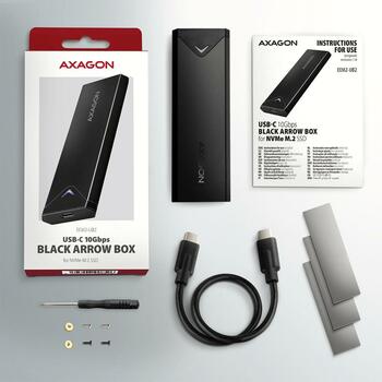 Axagon корпус SSD EEM2-UB2 USB-C 10Gbps, M.2, черный, 115 x 39 x 11 мм, 3 термопроводящие прокладки (EEM2-UB2)