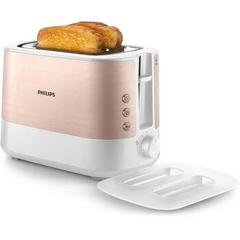 Philips Тостер HD2638/11, 2 ломтика, 950 Вт, розовое золото, белый, 230 В, 1050 Вт, металл, 7 уровней поджаривания (HD2638/11)