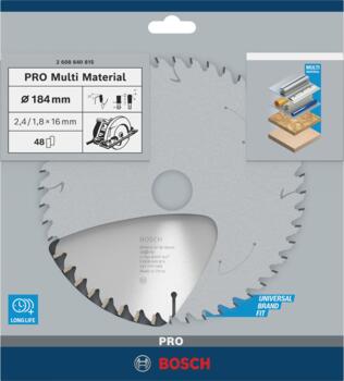 Ripzāģa disks 184x16 mm Multi material, Rokas ripzāģiem PRO MULTI MATERIAL RIPZĀĢA ASMENS, 2608640815, BOSCH (2608640815)