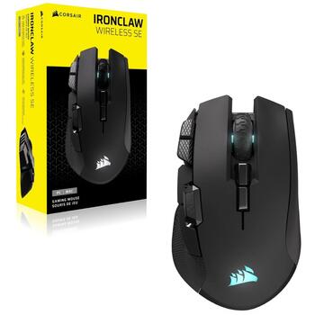 Corsair IRONCLAW SE spēļu pele CH-9317110-WW, 26000 DPI, 2,4 GHz, Bluetooth, USB-C, 10 pogas, optiskais sensors, melna (CH-9317110-WW)